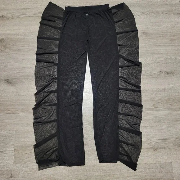 Black Sheer Mesh Ruffle Side Tiered Pants High Waisted Festival Coverup Small - Picture 4 of 6